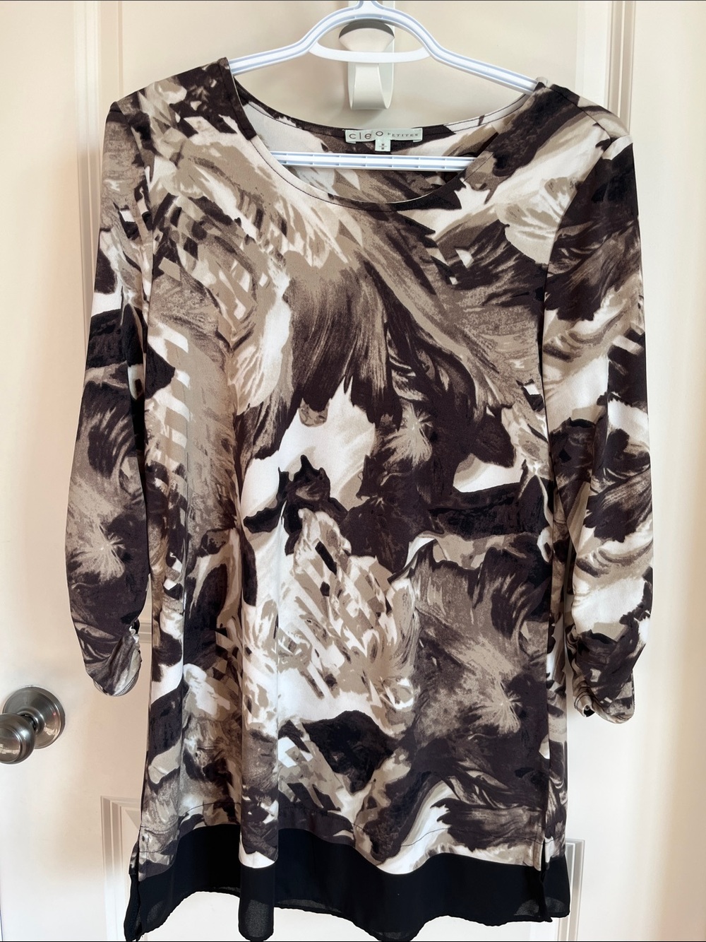Cleo Floral Brushstroke Tunic Top - Black & White